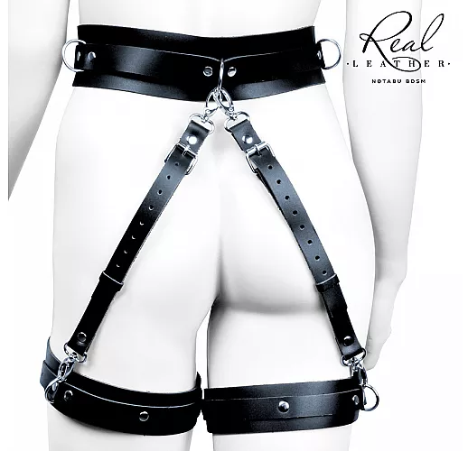 Гартеры Notabu "Real Leather" из натуральной кожи XS/S/M 60-75 см.