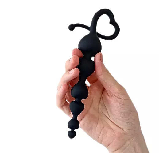 Чёрная силиконовая анальная цепочка Begginers Beads для анальной стимуляции - 18 см.