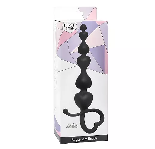 Чёрная силиконовая анальная цепочка Begginers Beads для анальной стимуляции - 18 см.