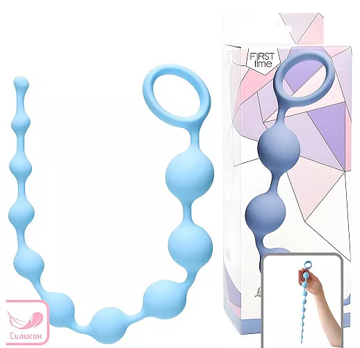 Длинная силиконовая анальная цепочка Long Pleasure Aqua для глубокой анальной стимуляции - 35 см.