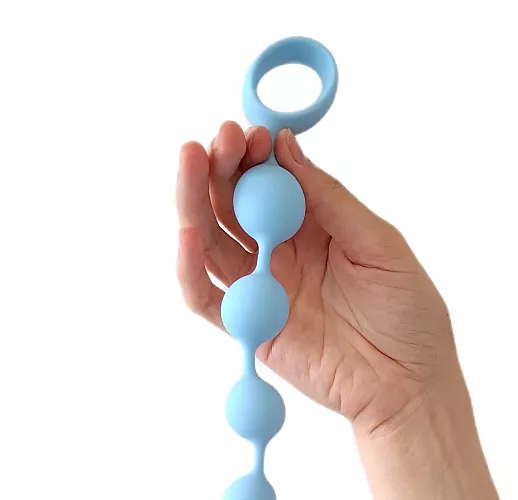 Длинная силиконовая анальная цепочка Long Pleasure Aqua для глубокой анальной стимуляции - 35 см.