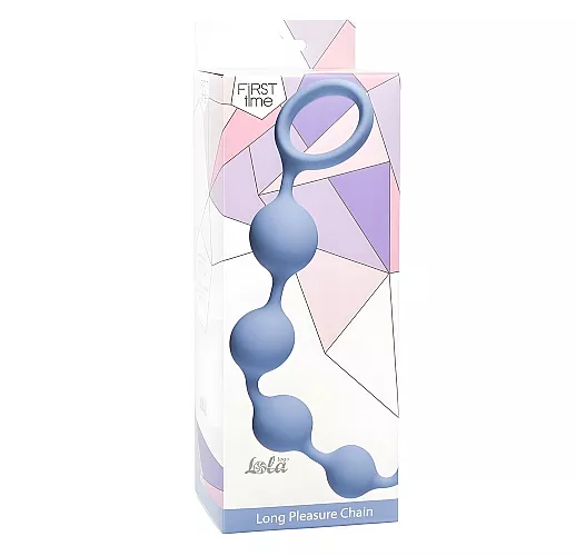 Длинная силиконовая анальная цепочка Long Pleasure Aqua для глубокой анальной стимуляции - 35 см.