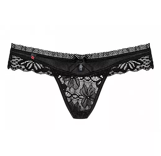 Ажурные трусики-стринги с подвеской L-XL черный