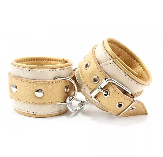 Бежевые кожаные наручники