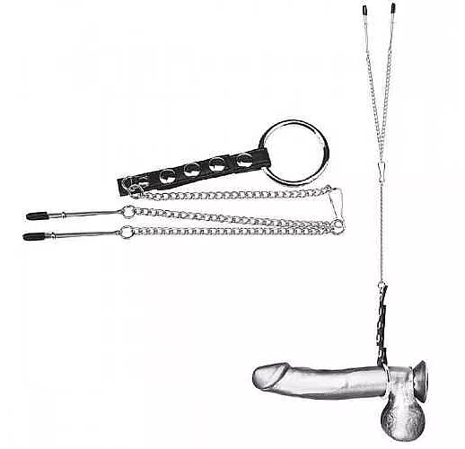Кольцо на пенис с зажимами на соски 100% PVC STRAP WITH METAL SNAP Кольцо на пенис с зажимами на соски 100% PVC STRAP WITH METAL SNAP