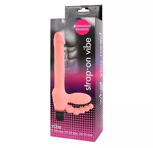 Телесный безремневой страпон с анальным отростком