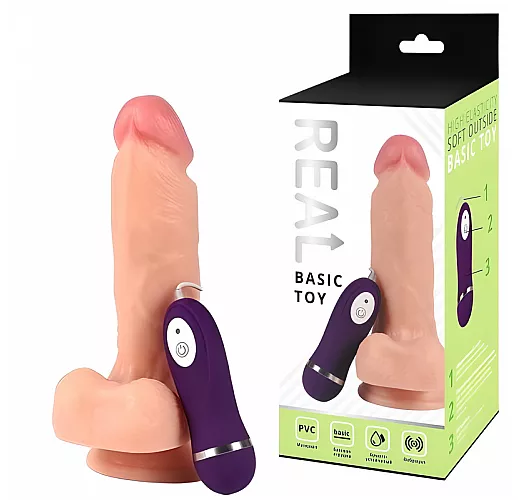 Реалистичный вибратор Real "Basic Toy" с 10 режимами вибрации и пультом управления - 17 см.