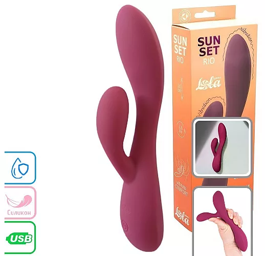 Фиолетовый вибратор-кролик Sunset "Rio" 10 режимов вибрации, Х2 стимуляция, IPX7, USB - 20 см.