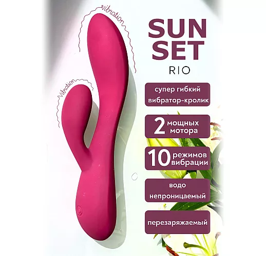 Фиолетовый вибратор-кролик Sunset "Rio" 10 режимов вибрации, Х2 стимуляция, IPX7, USB - 20 см.