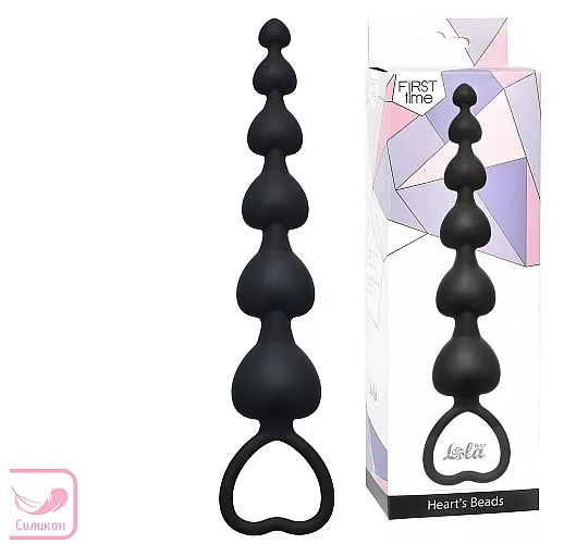 Чёрная силиконовая анальная цепочка Heart's Beads Black для анальной стимуляции - 18 см.