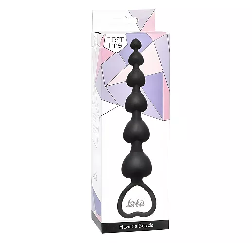 Чёрная силиконовая анальная цепочка Heart's Beads Black для анальной стимуляции - 18 см.