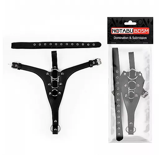 Кожаные черные трусики для страпона