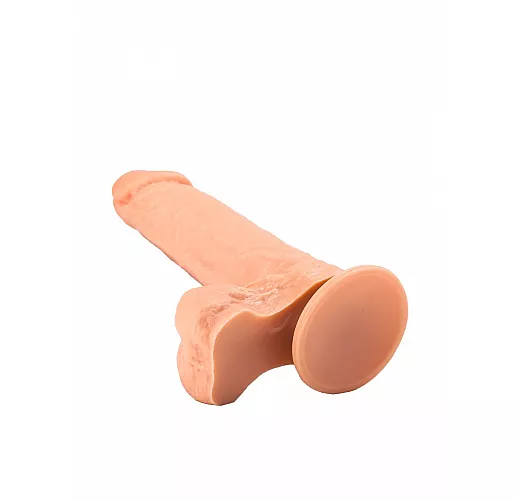 Гелевый фаллоимитатор с мошонкой на подошве-присоске - 20 см.