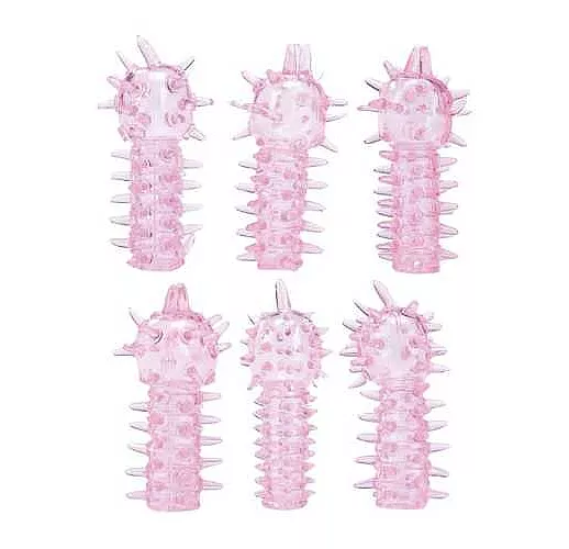Набор из 6 розовых закрытых насадок с шипами TICKLER JELLY SLEEVE SET