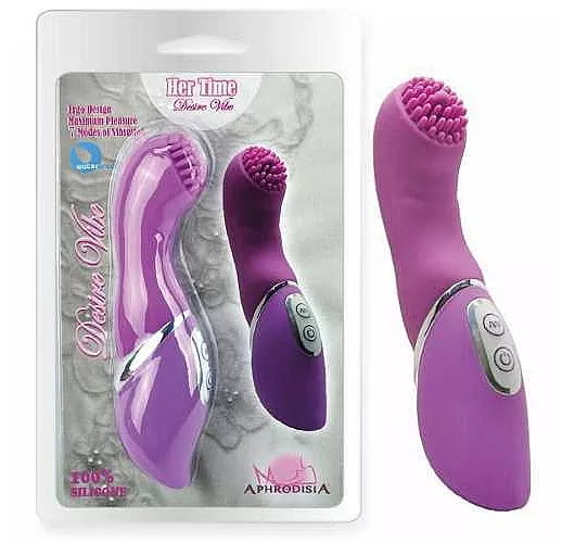 Фиолетовый вибростимулятор G точки с щёточкой на кончике - 15 см.