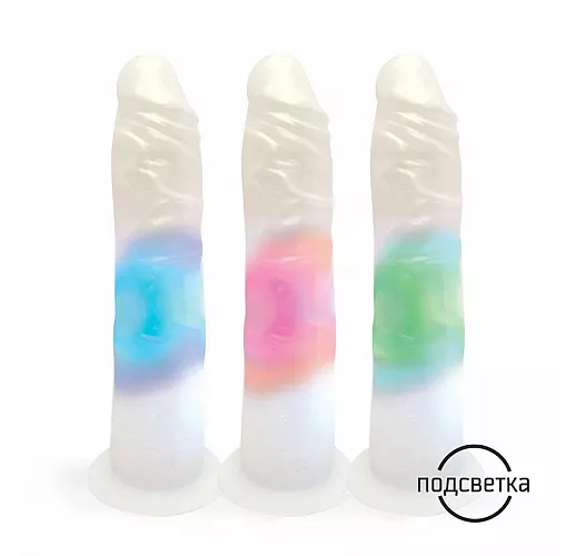 Светящийся вибратор Erowoman "Di-Light" с 10 режимами вибрации, 4 подсветки, пульт ДУ, USB - 20,5 см