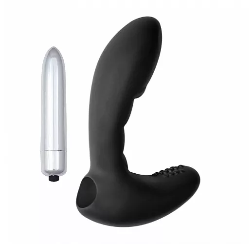 Классический силиконовый массажер простаты Wonder Touch Black с 7 режимами вибрации - 12 см.
