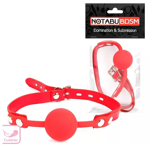 Красный силиконовый кляп-шар Notabu "BDSM Ball R." с металлическими клёпками и на регулируемом ремне Красный силиконовый кляп-шар Notabu "BDSM Ball R." с металлическими клёпками и на регулируемом ремне
