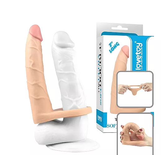Телесный страпон-фаллоимитатор Ultra Soft Double "7 Long" для двойного проникновения - 17 см.