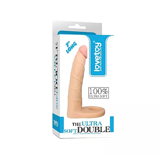 Телесный страпон-фаллоимитатор Ultra Soft Double "7 Long" для двойного проникновения - 17 см.