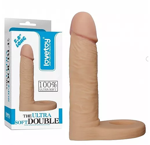 Телесная насадка-фаллоимитатор для двойного проникновения The Ultra Soft Double - 14 см.