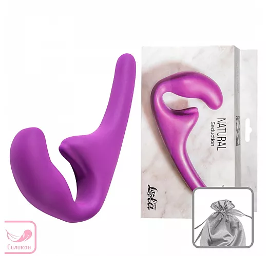 Фиолетовый силиконовый безремневой страпон Seduction Violet с клиторальным отростком - 20,5 см.