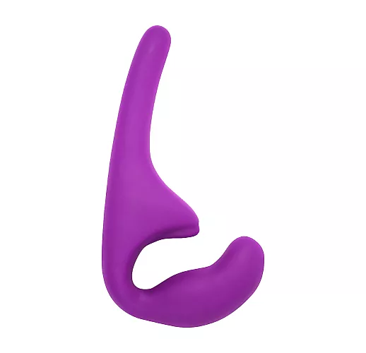 Фиолетовый силиконовый безремневой страпон Seduction Violet с клиторальным отростком - 20,5 см.