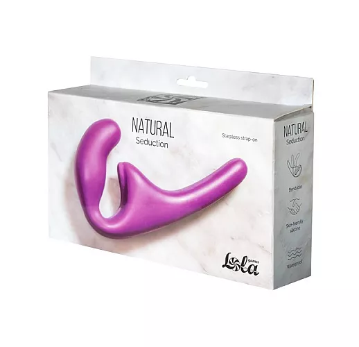 Фиолетовый силиконовый безремневой страпон Seduction Violet с клиторальным отростком - 20,5 см.