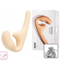 Бежевый силиконовый безремневой страпон Seduction Beige с клиторальным отростком - 20,5 см.