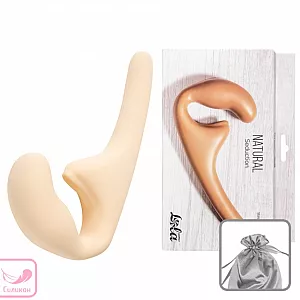 Бежевый силиконовый безремневой страпон Seduction Beige с клиторальным отростком - 20,5 см.
