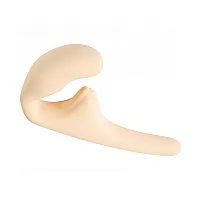 Бежевый силиконовый безремневой страпон Seduction Beige с клиторальным отростком - 20,5 см.
