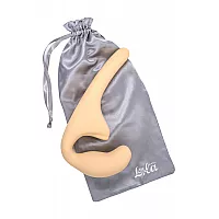Бежевый силиконовый безремневой страпон Seduction Beige с клиторальным отростком - 20,5 см.
