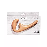 Бежевый силиконовый безремневой страпон Seduction Beige с клиторальным отростком - 20,5 см.