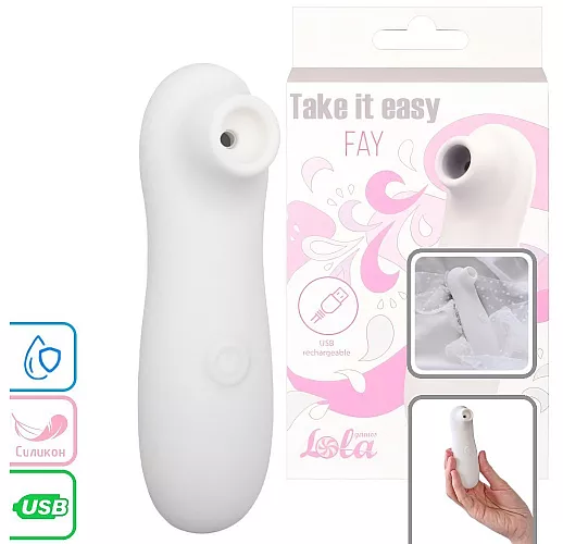 Вакуумно-волновой стимулятор клитора Take it Easy "Fay White" из силикона, 10 режимов, IPX7, USB