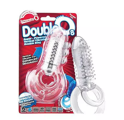 Прозрачное эрекционное кольцо с вибрацией DOUBLE O 8 CLEAR