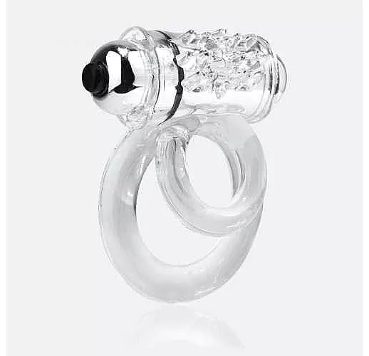 Прозрачное эрекционное кольцо с шишечками и подхватом мошонки DOUBLE O 6 CLEAR