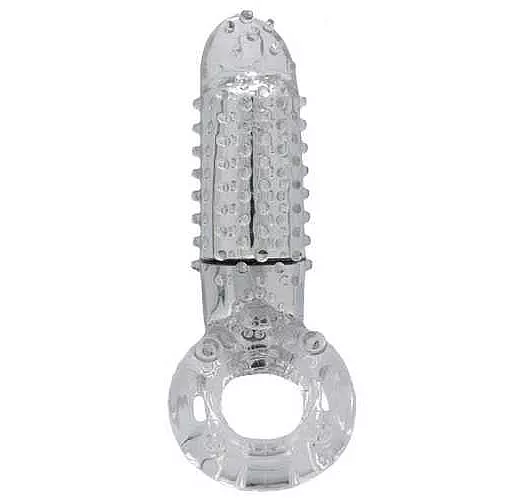 Прозрачное эрекционное кольцо с вибрацией и пальчиком OYEAH CLEAR