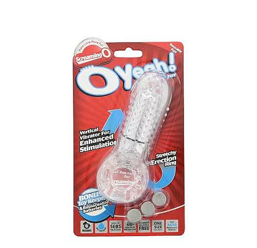 Прозрачное эрекционное кольцо с вибрацией и пальчиком OYEAH CLEAR