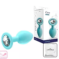 Аквамариновая силиконовая анальная пробка Gamma Aqua с прозрачным кристаллом - 7,2 см. ⌀ 2,8 см.