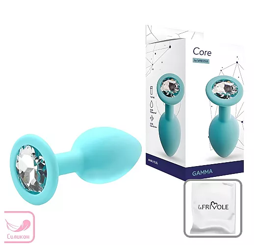 Аквамариновая силиконовая анальная пробка Gamma Aqua с прозрачным кристаллом - 7,2 см. ⌀ 2,8 см.