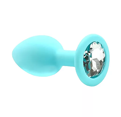 Аквамариновая силиконовая анальная пробка Gamma Aqua с прозрачным кристаллом - 7,2 см. ⌀ 2,8 см.