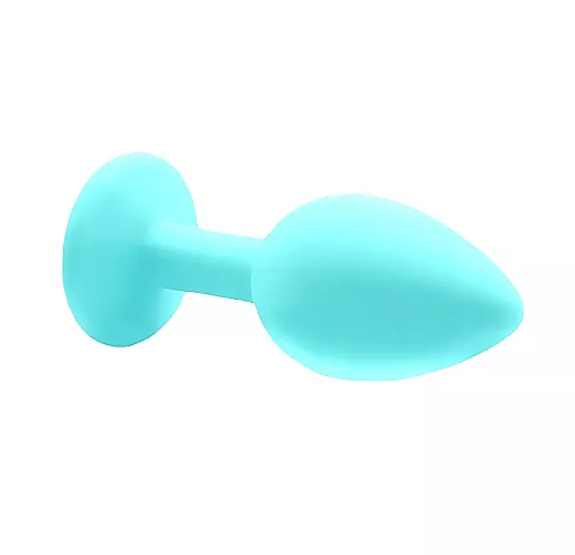 Аквамариновая силиконовая анальная пробка Gamma Aqua с прозрачным кристаллом - 7,2 см. ⌀ 2,8 см.