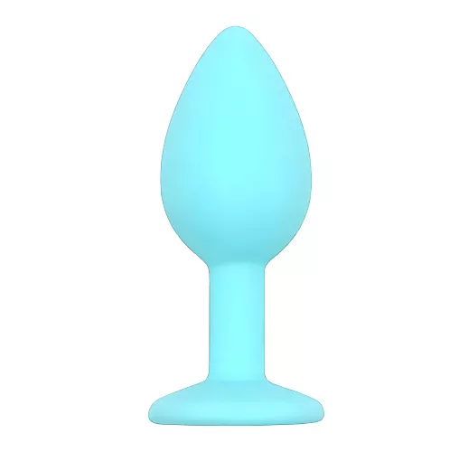 Аквамариновая силиконовая анальная пробка Gamma Aqua с прозрачным кристаллом - 7,2 см. ⌀ 2,8 см.