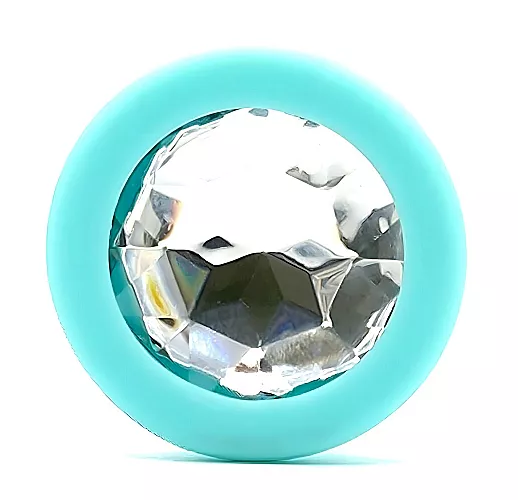 Аквамариновая силиконовая анальная пробка Gamma Aqua с прозрачным кристаллом - 7,2 см. ⌀ 2,8 см.