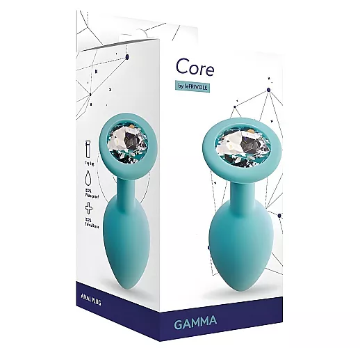 Аквамариновая силиконовая анальная пробка Gamma Aqua с прозрачным кристаллом - 7,2 см. ⌀ 2,8 см.