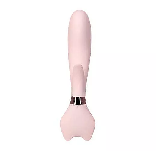 Нежно-розовый вибратор с клиторальным стимулятором Sinjoys CAT Vivi - 21,7 см.