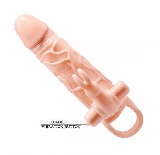 Телесная вибронасадка "Brave Man" с 10 режимами вибрации и клиторальным стимулятором - 20,5 см.