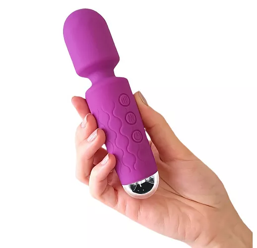 Силиконовый вибромассажер-вонд Low Wand "Brinjal xTwenty" с 20 режимами вибрации, IPX5, USB - 16 см.