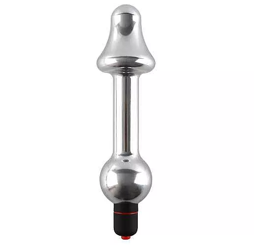 Серебристая анальная пробка AH T1 с вибрацией - 11,5 см.