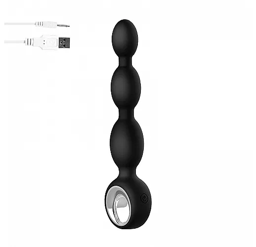 Черный силиконовый вибратор с шариками - 15,5 см.